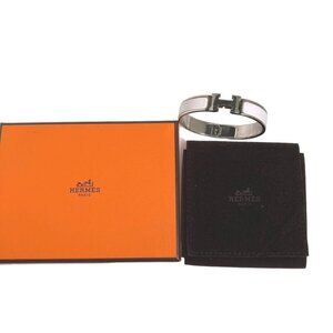 Hermes Bracelet Click Clack Bangle White and Silver